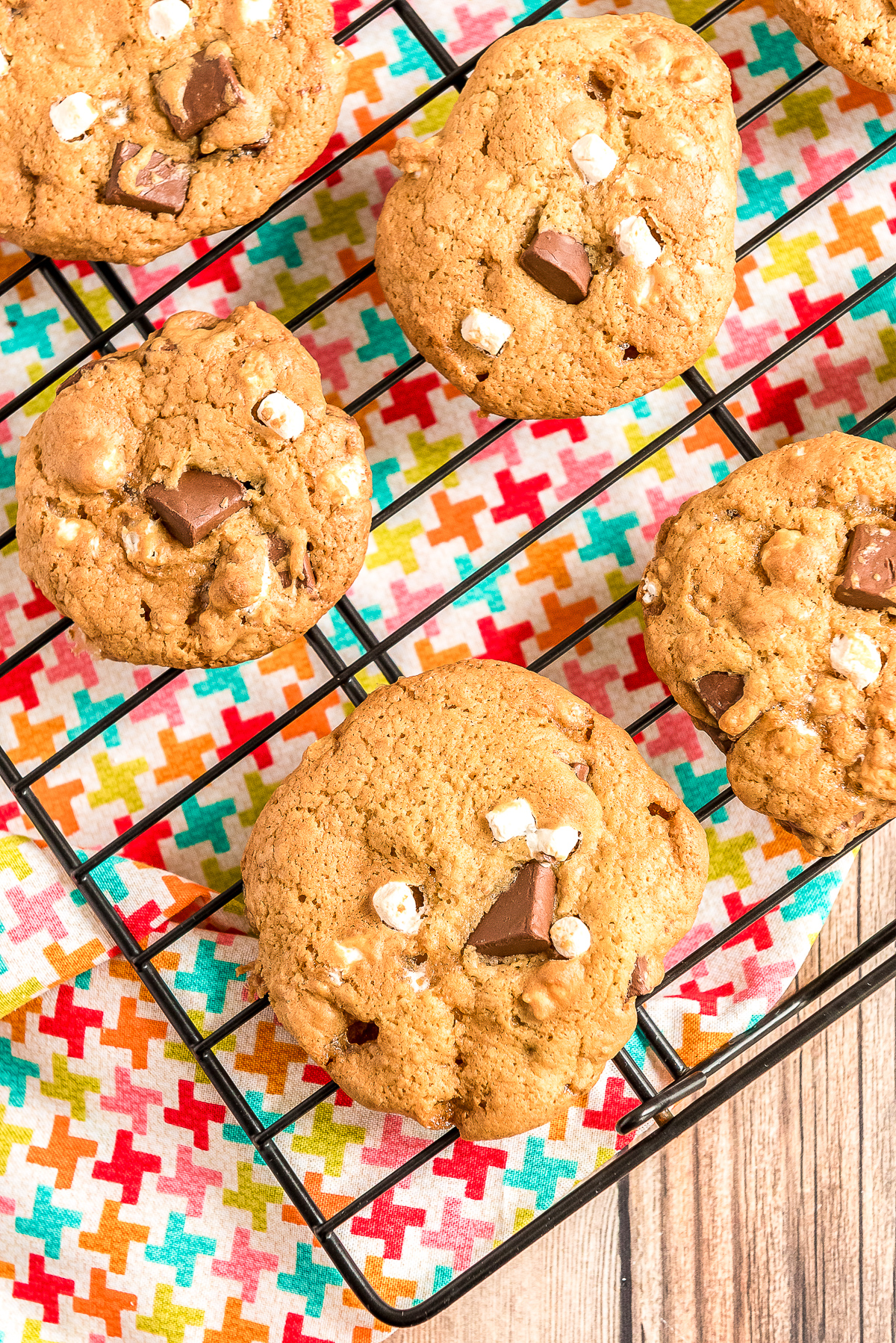 S'mores cookies on a cooling rack.