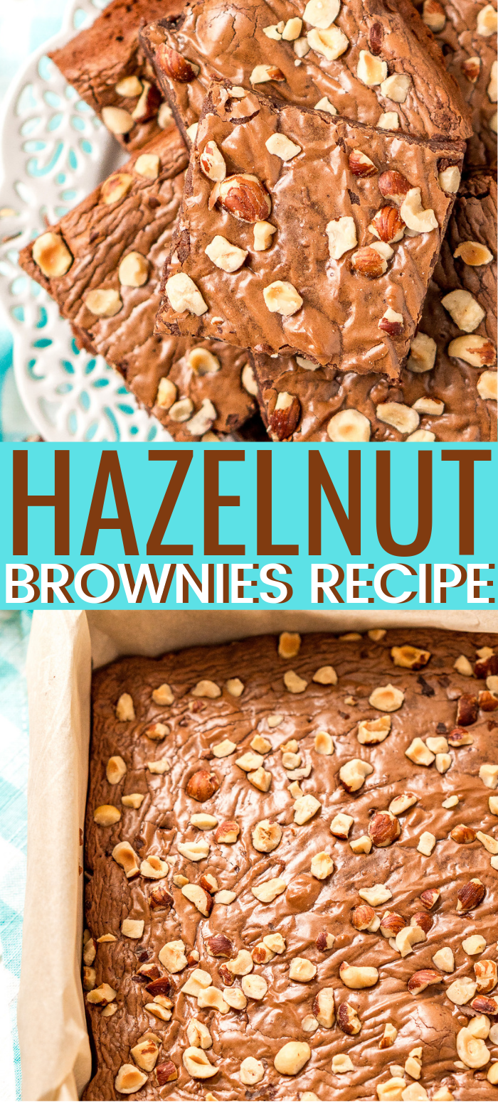 These Hazelnut Brownies are made with 4 ingredients and are ready in just 25 minutes. Hazelnut spread, egg, flour, and salt yield a delicious chocolaty treat! You can add chocolate chips and chopped hazelnuts too. via @sugarandsoulco