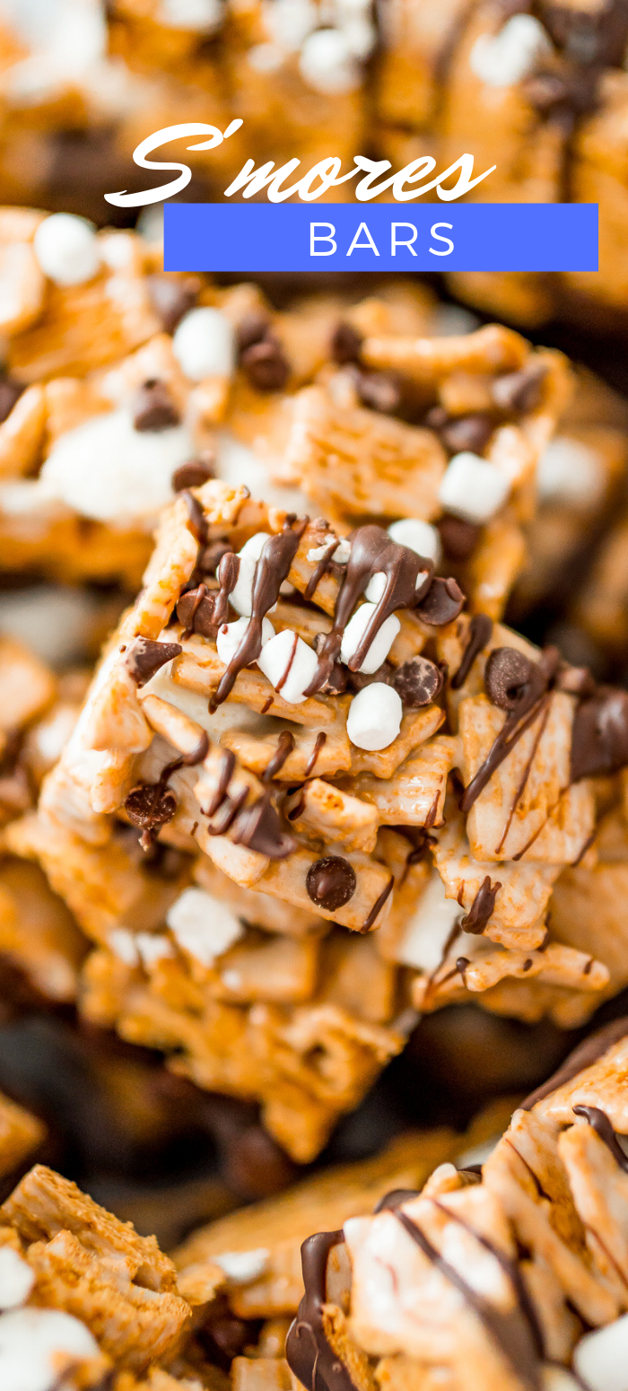 Golden Grahams S'mores Bars combines a favorite breakfast cereal with marshmallow and chocolate for an easy no-bake treat recipe! These Golden Graham Bars come together with just 10 minutes of prep and after an hour or so to set you can slice them and dip them in chocolate for an extra delicious finish! via @sugarandsoulco