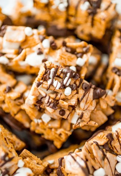 S'mores Bars piled on top of each other.