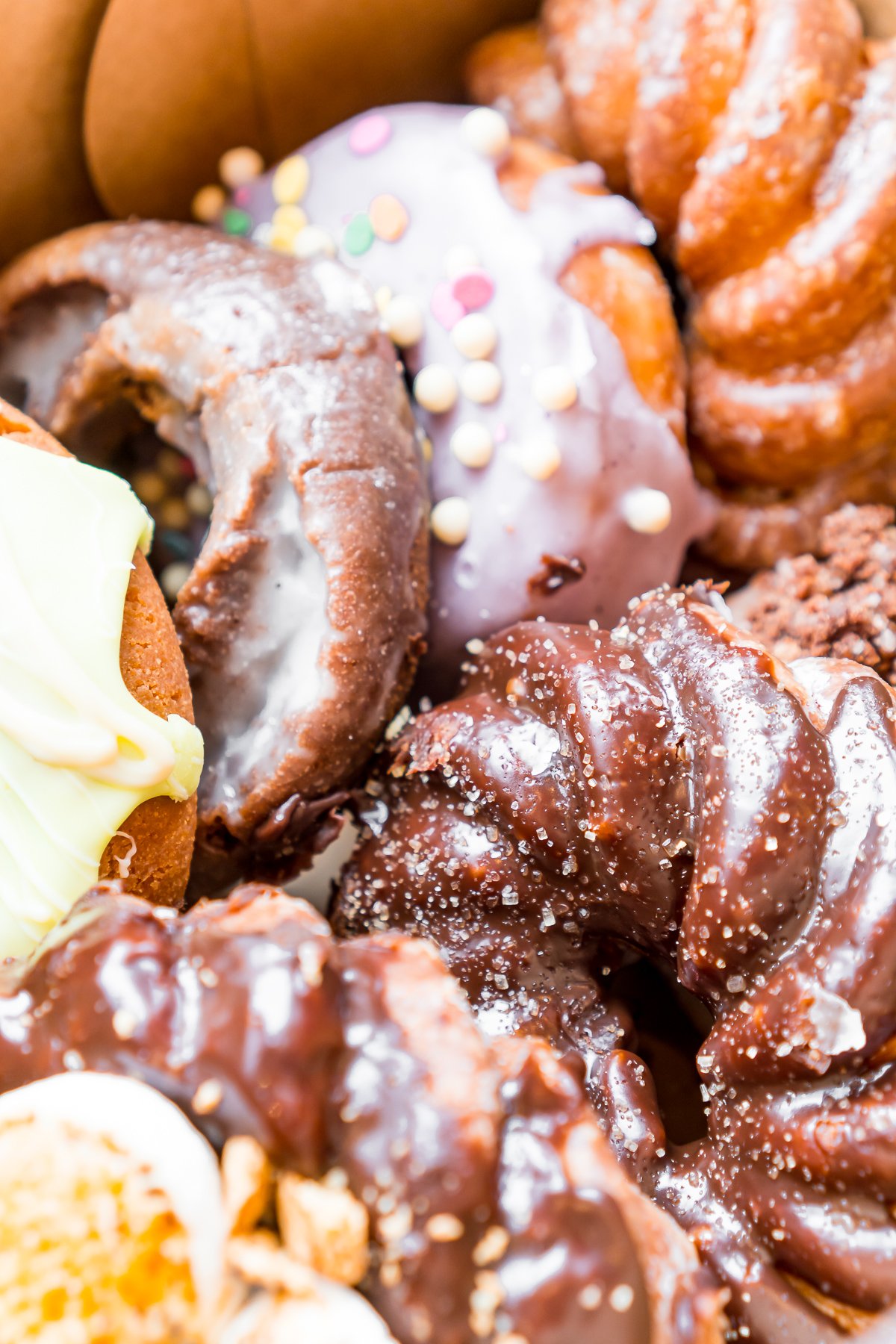 Close up photo of a box of crueller donuts from HiFi Donuts in Portland, ME.