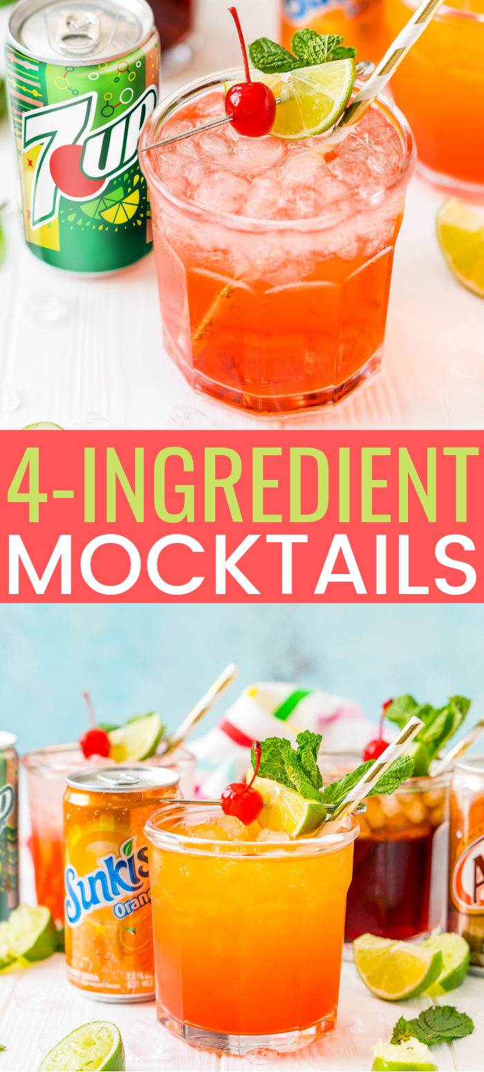 This 4-Ingredient Mocktail recipe can be made three different ways by using your favorite sodas for a bubbly and fun drink for summer entertaining. via @sugarandsoulco