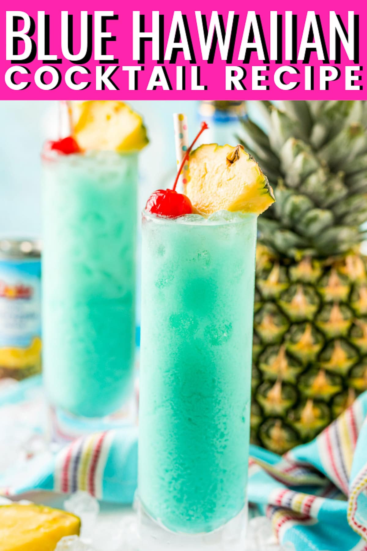 Blue Hawaiian Cocktail is a tropical drink recipe made with rum, blue curaçao, coconut cream, and pineapple juice. Serve it on the rocks or frozen - either way, it's delicious! via @sugarandsoulco