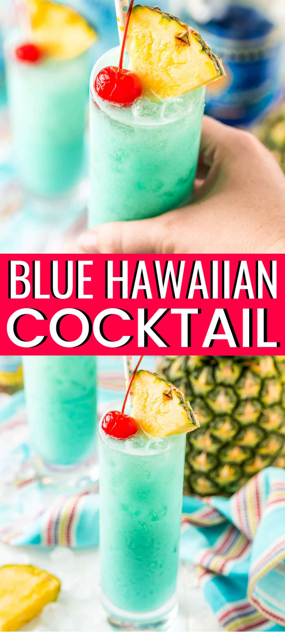 Blue Hawaiian Cocktail is a tropical drink recipe made with rum, blue curaçao, coconut cream, and pineapple juice. Serve it on the rocks or frozen - either way, it's delicious! via @sugarandsoulco