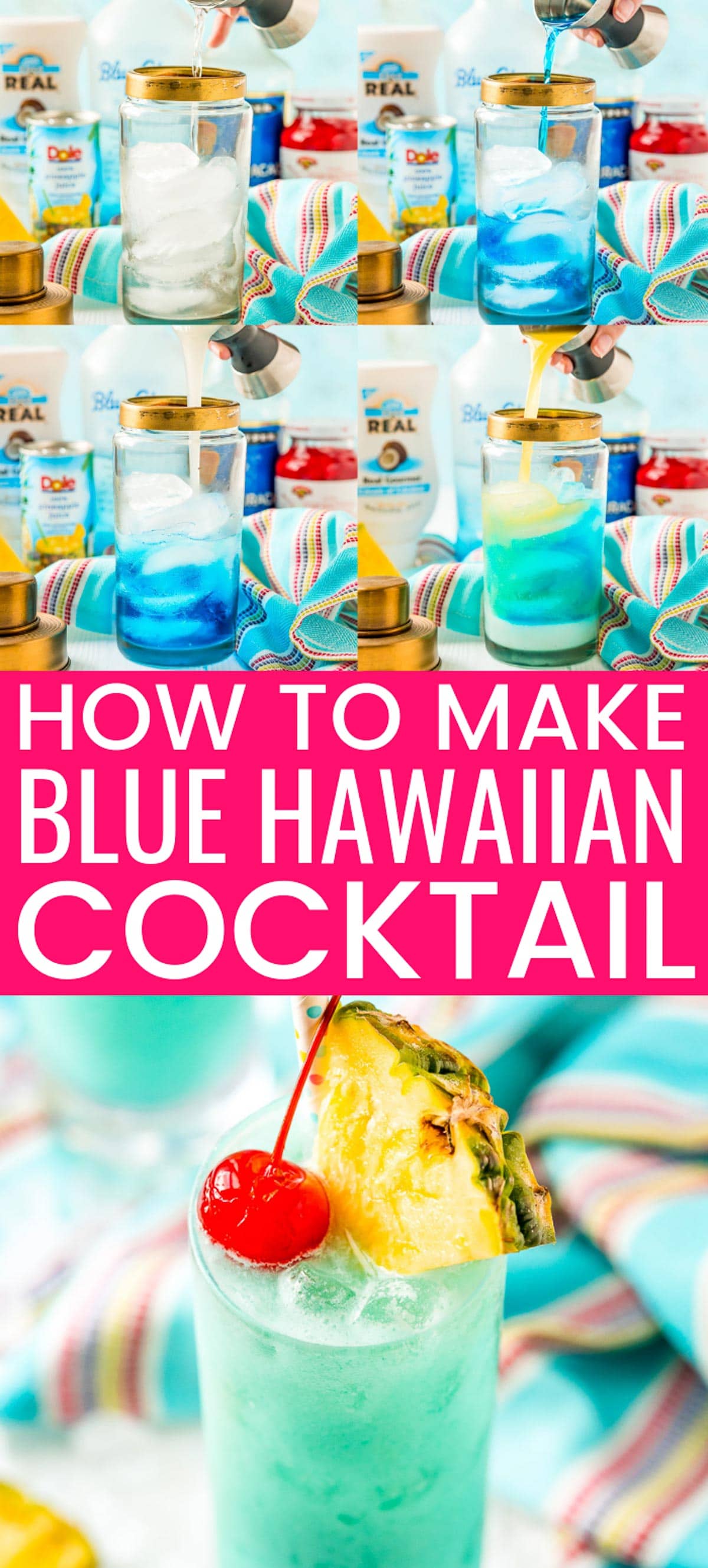 Blue Hawaiian Cocktail is a tropical drink recipe made with rum, blue curaçao, coconut cream, and pineapple juice. Serve it on the rocks or frozen - either way, it's delicious! via @sugarandsoulco