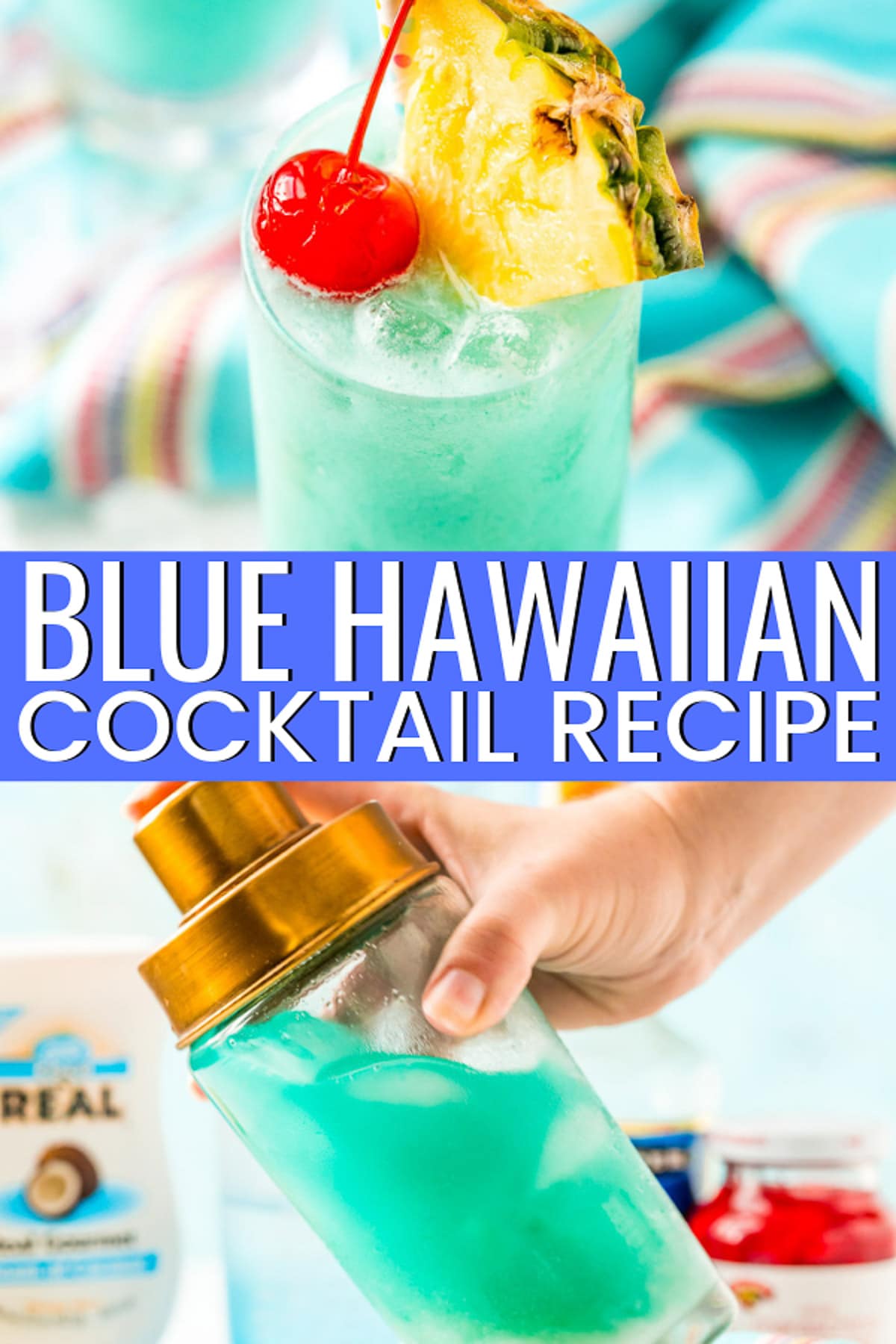 Blue Hawaiian Cocktail is a tropical drink recipe made with rum, blue curaçao, coconut cream, and pineapple juice. Serve it on the rocks or frozen - either way, it's delicious! via @sugarandsoulco