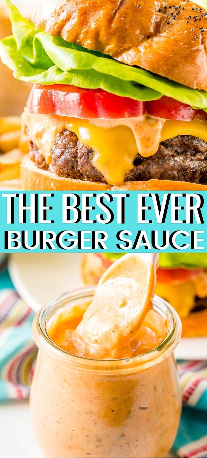 Burger Sauce is an easy and delicious condiment recipe made with mayo, ketchup, mustard, relish, and spices that add so much flavor to any burger, sandwich, or even fries! via @sugarandsoulco