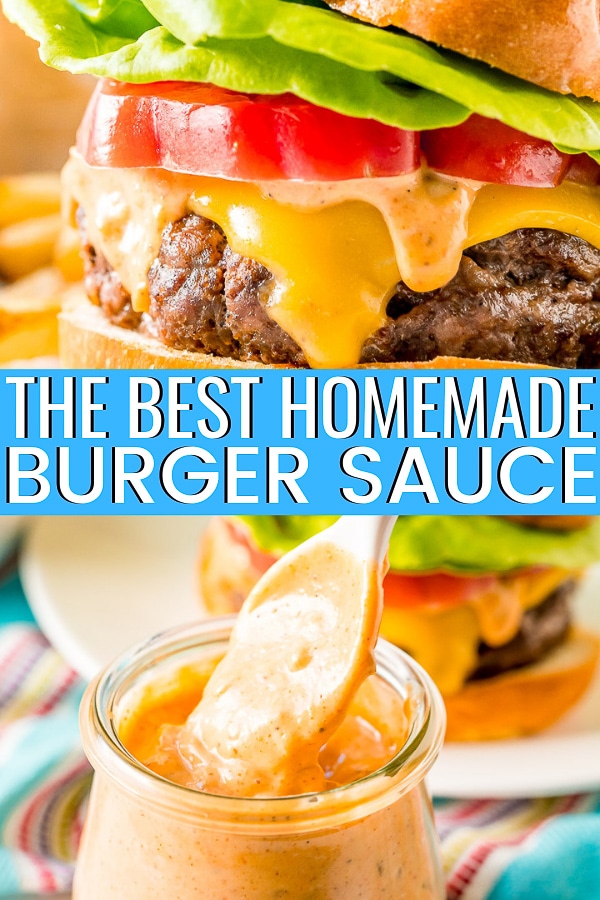 Burger Sauce is an easy and delicious condiment recipe made with mayo, ketchup, mustard, relish, and spices that add so much flavor to any burger, sandwich, or even fries! via @sugarandsoulco