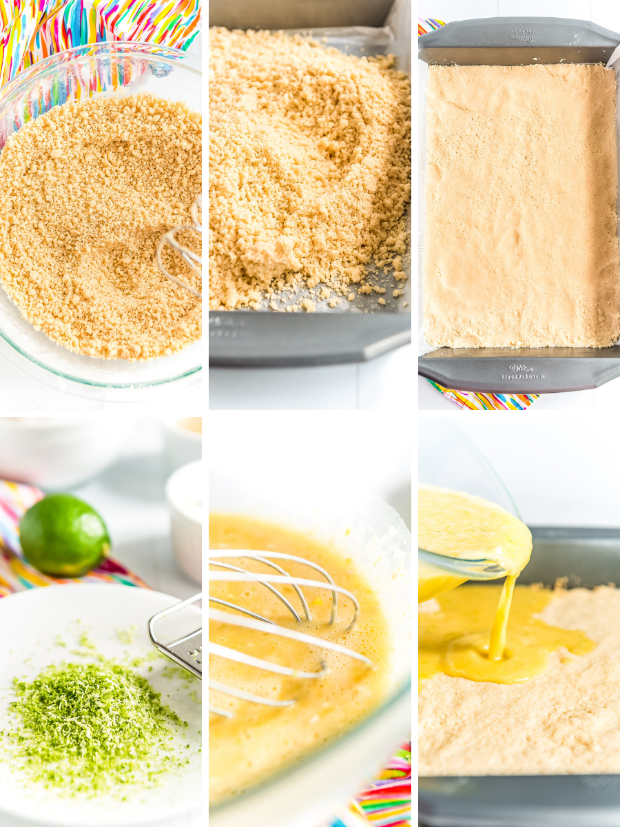 Step-by-step photos showing how to make key lime pie bars.