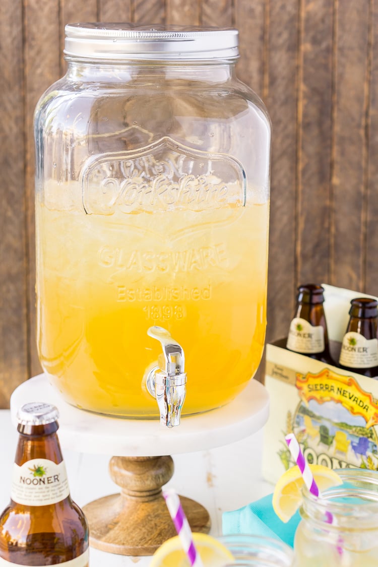 Drink Dispenser filled with a lemonade beer cocktail.