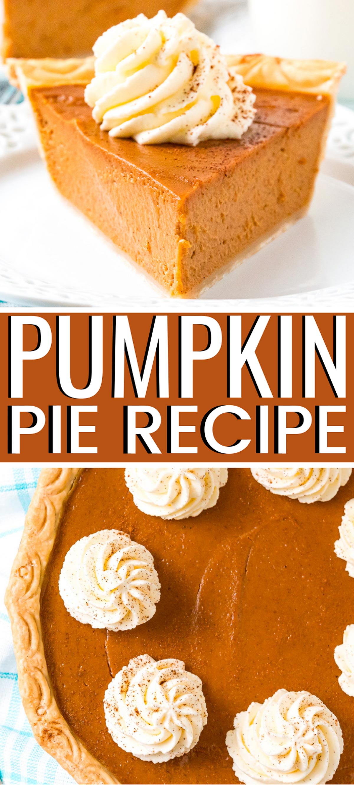 This Pumpkin Pie Recipe is perfect for fall and Thanksgiving! A smooth and creamy spiced pumpkin custard filling baked in a flaky pie crust. via @sugarandsoulco