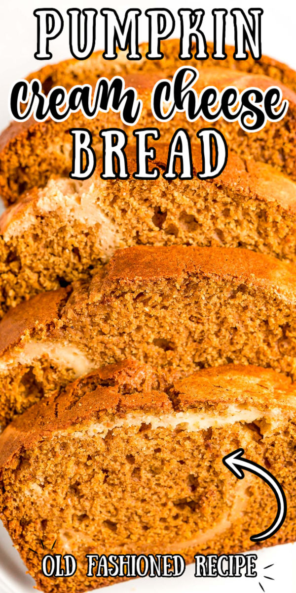 Pumpkin Cream Cheese Bread is a delicious fall quick bread recipe loaded with pumpkin flavor and swirled with caramel cream cheese filling. via @sugarandsoulco