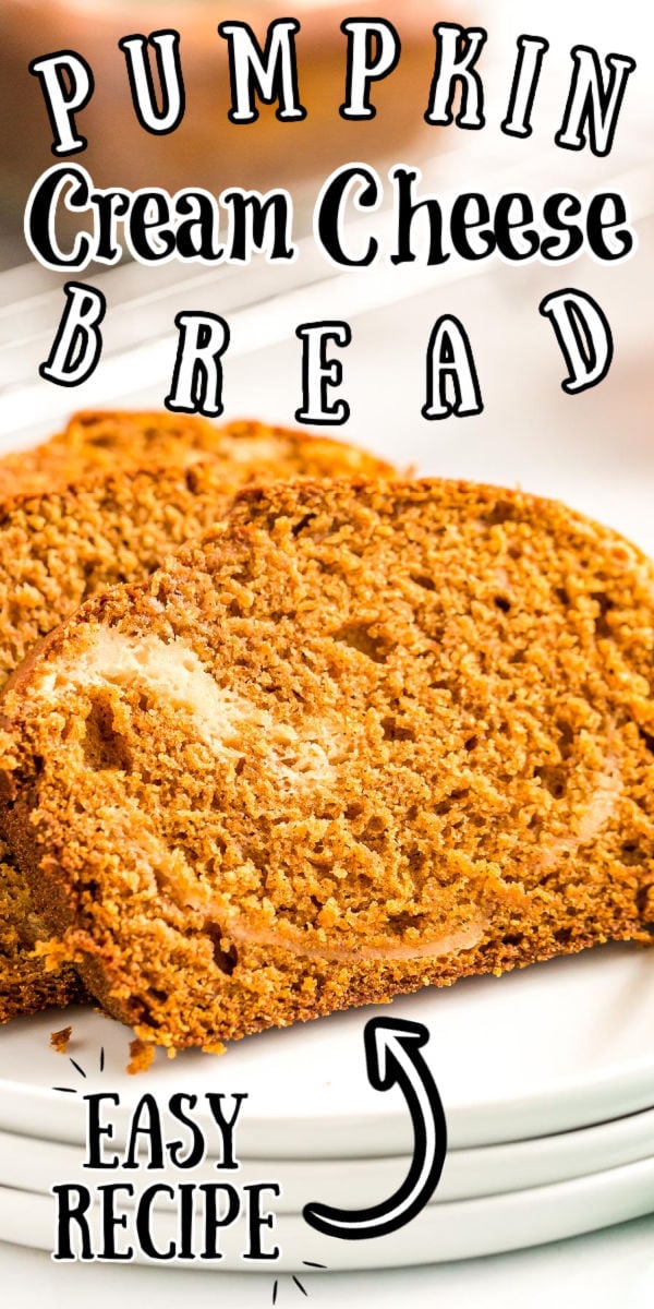 Pumpkin Cream Cheese Bread is a delicious fall quick bread recipe loaded with pumpkin flavor and swirled with caramel cream cheese filling. via @sugarandsoulco