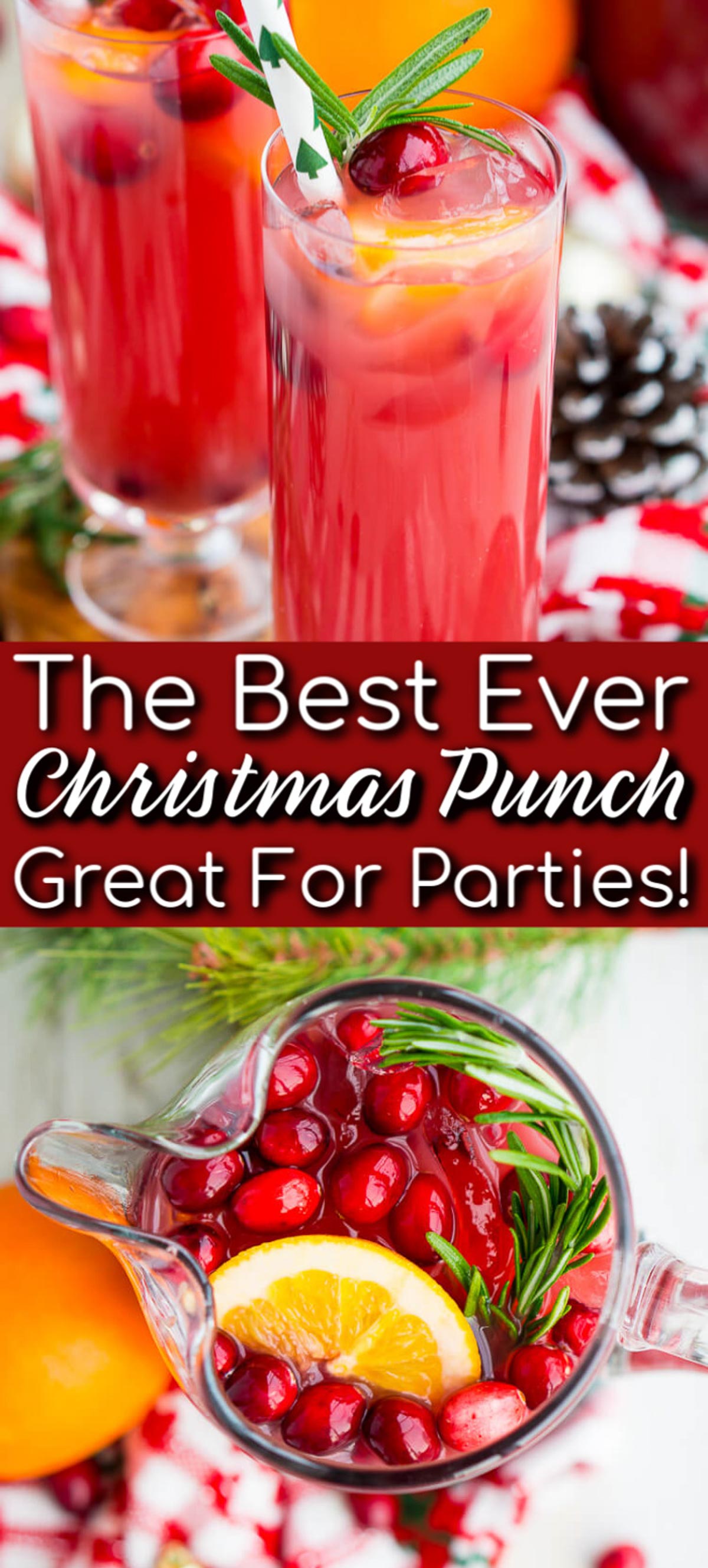 Christmas Punch is an easy and delicious holiday party drink packed with fruits like cranberries, oranges, and pomegranates. Keep it non-alcoholic or add rum or vodka for extra holiday spirit! via @sugarandsoulco