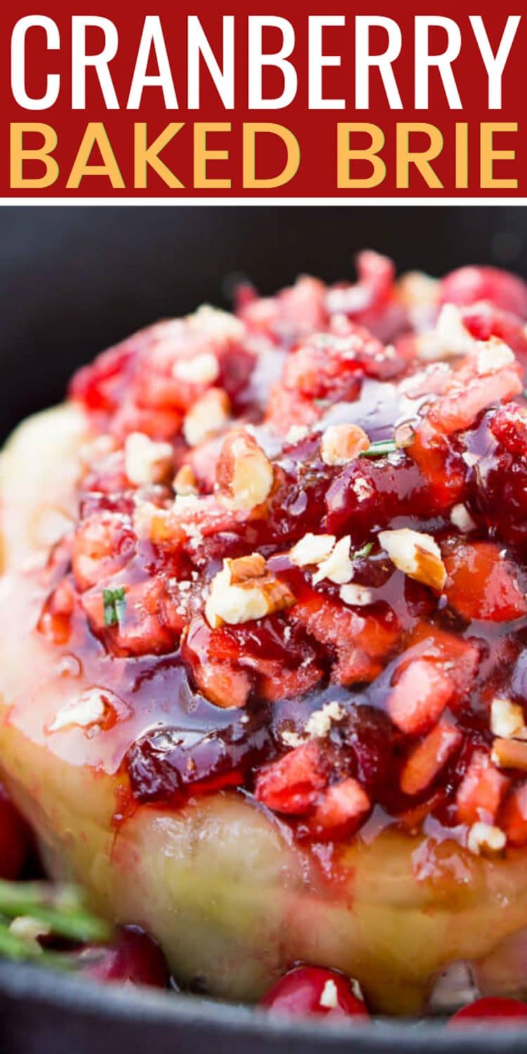 Close up photo of cranberry baked brie.