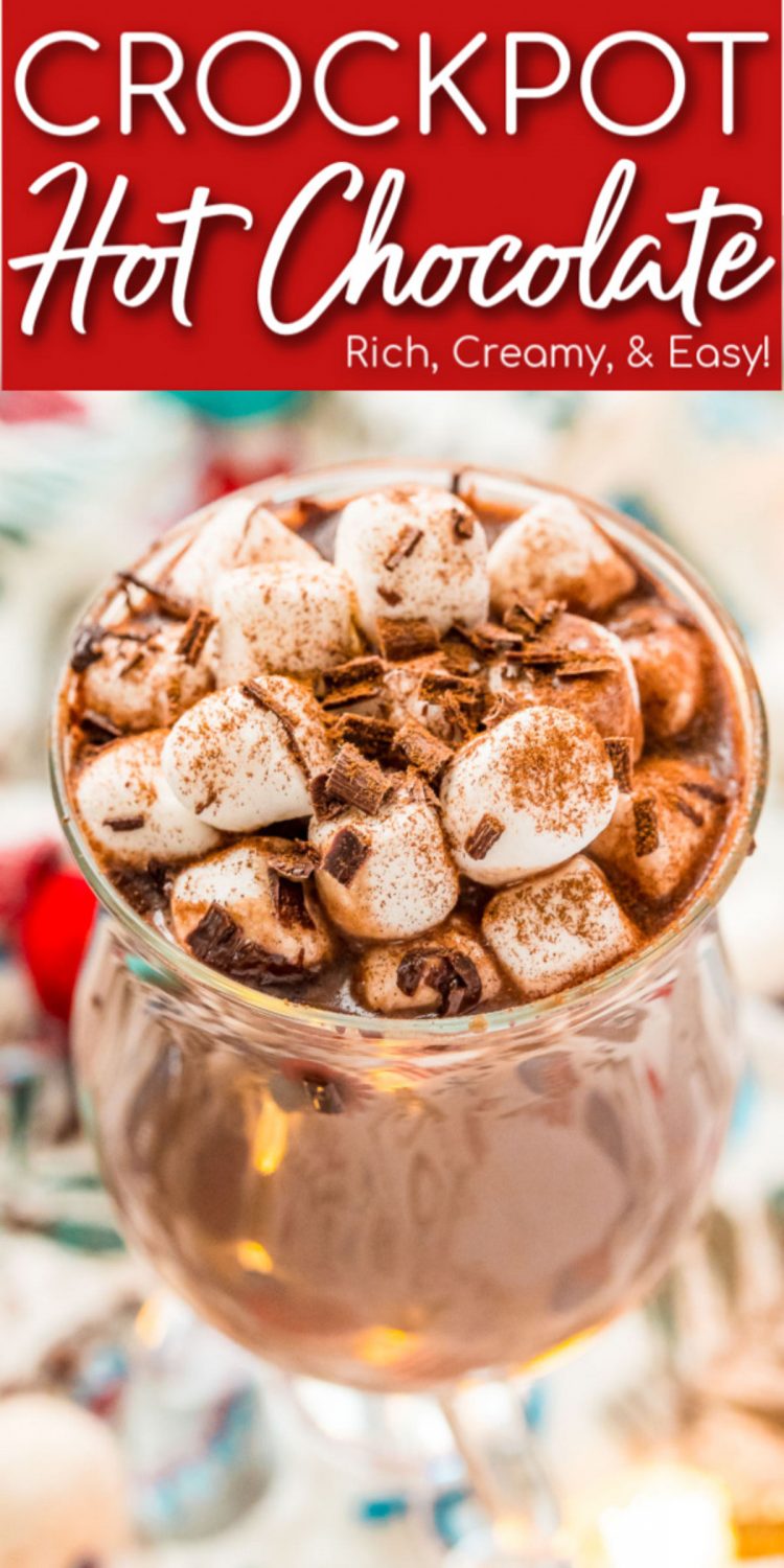Close up image of a mug of hot chocolate.