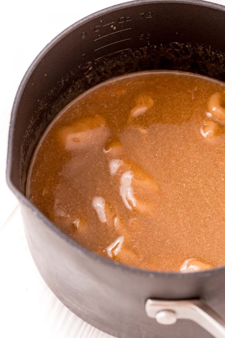 Melted peanut butter, brown sugar, and butter in a saucepan.