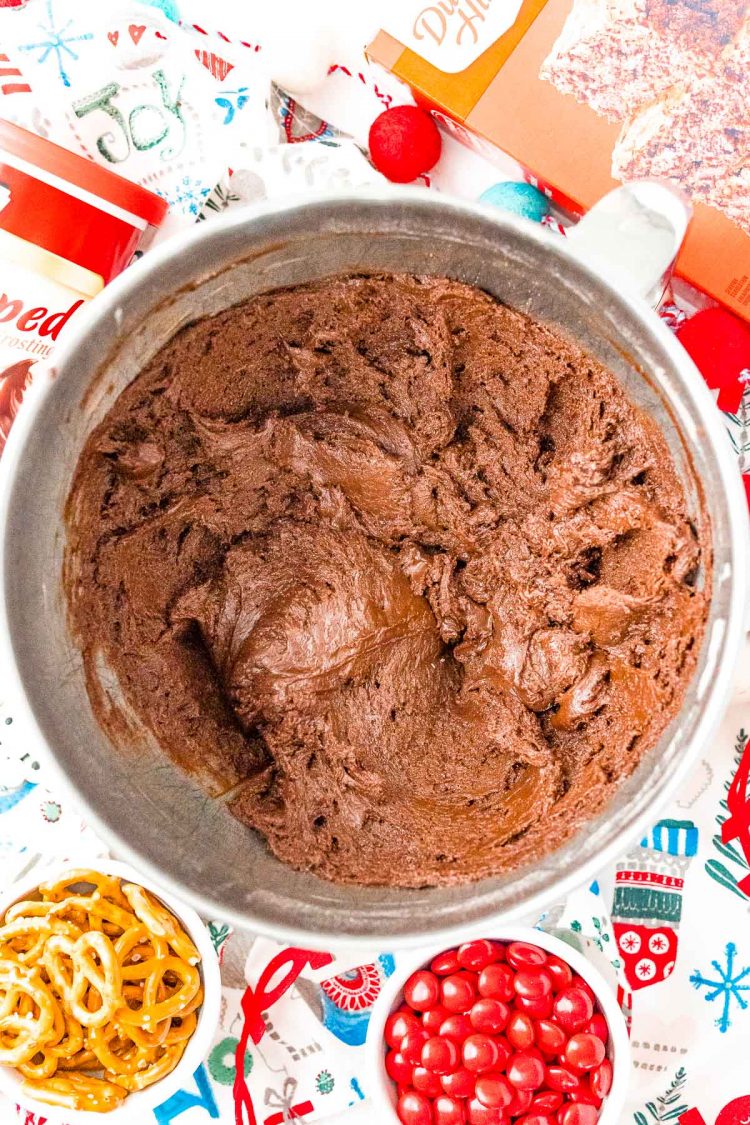 Brownie cookies dough in a metal bowl