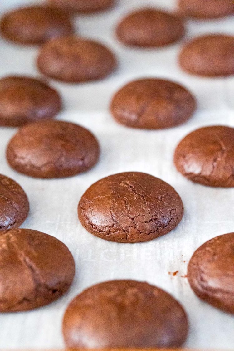 Brownie cookies on a baking sheet.