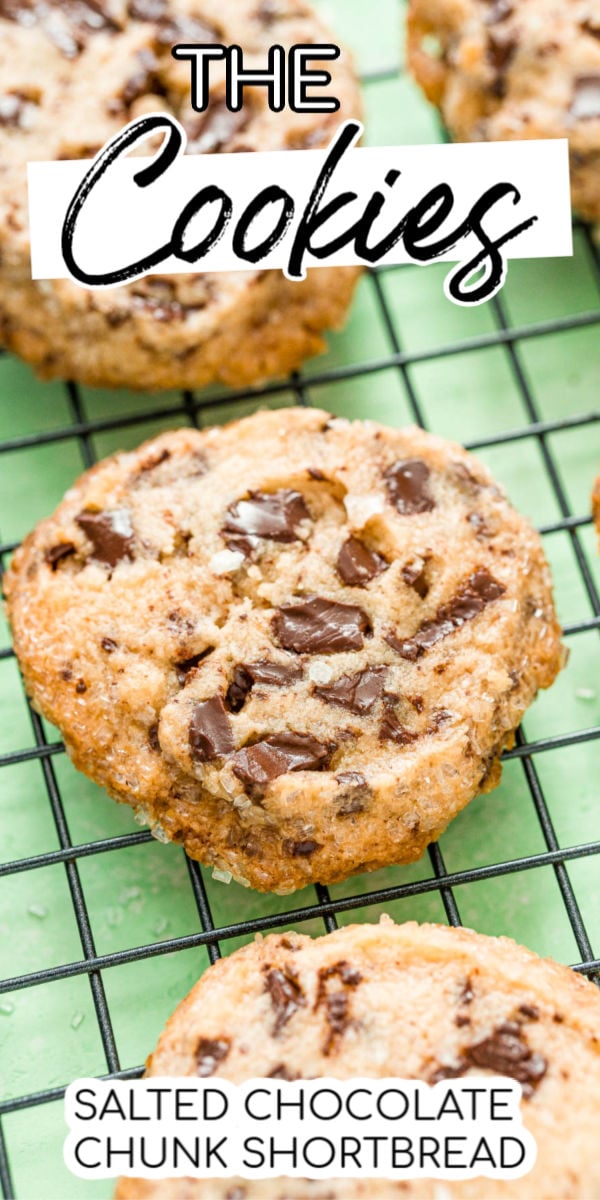 Salted Chocolate Chunk Shortbread Cookies took the internet by storm with their delicious sugar crust and crisp texture laced with chocolate and sprinkled with flaky sea salt! via @sugarandsoulco