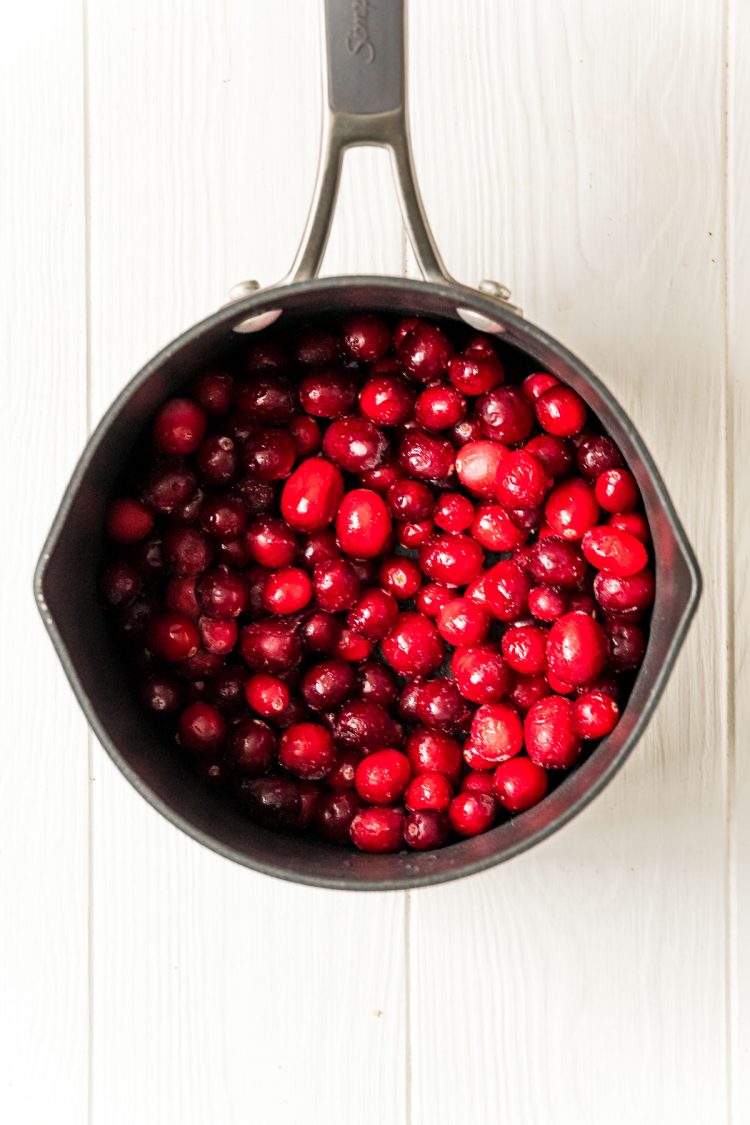 Cranberries in a medium saucepan.