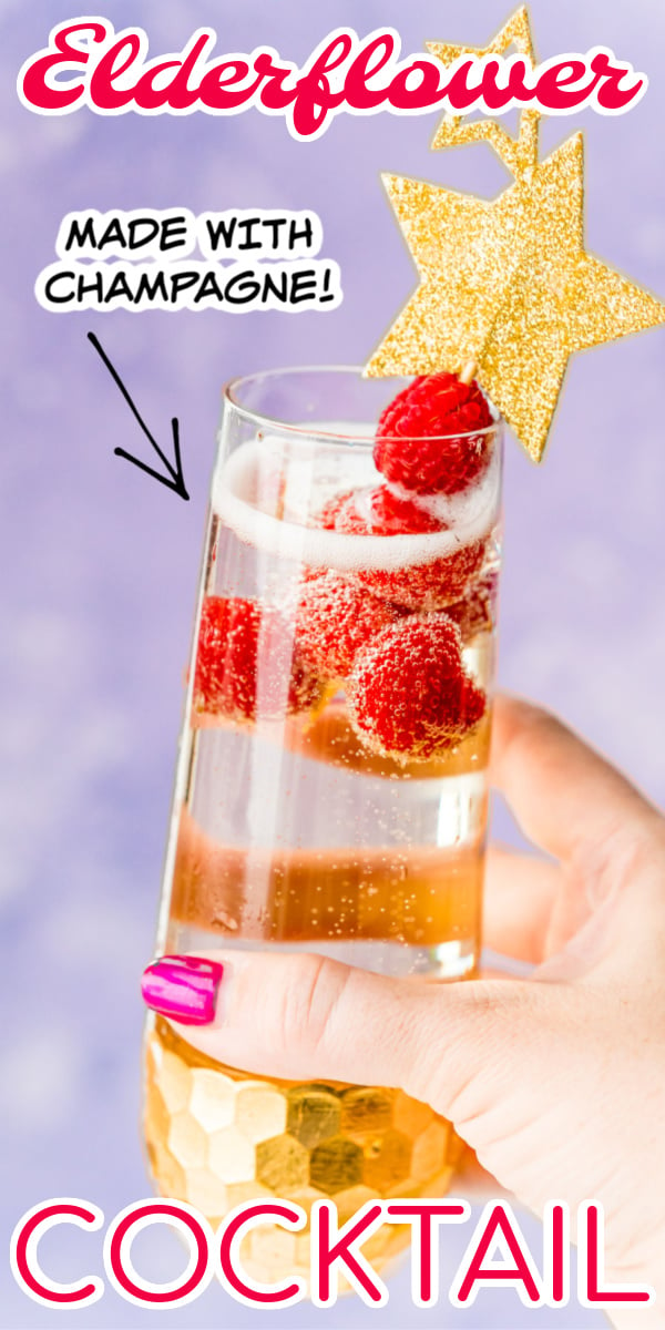 Elderflower Champagne Cocktail is made with raspberries, simple syrup, elderflower liqueur, and champagne. It's a simple and sophisticated bubbly drink that's perfect for celebrations!  via @sugarandsoulco