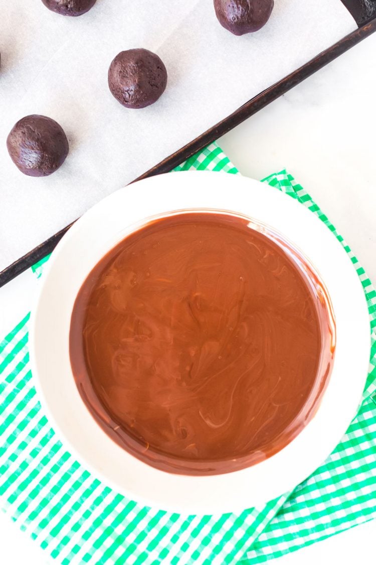 Melted andes mints in a white bowl.