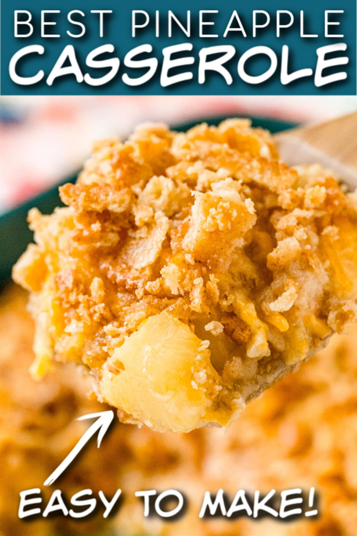 Pineapple Casserole is a salty-sweet side dish that's popular in the South and always a hit at pot lucks. It's made with pineapple, cheddar cheese, salty crackers, and a few other ingredients and takes just 5 minutes to prepare! via @sugarandsoulco