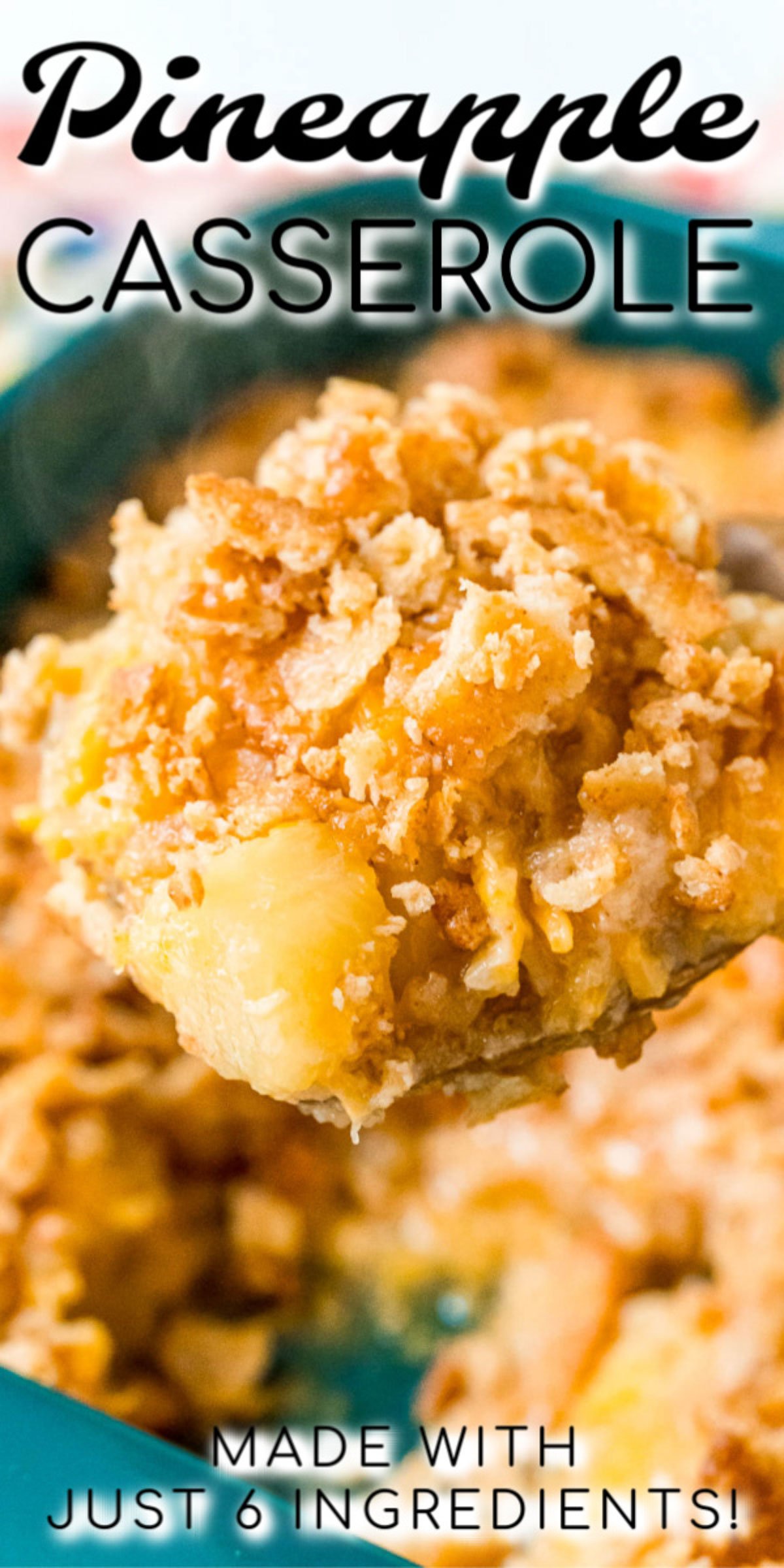 Pineapple Casserole is a salty-sweet side dish that's popular in the South and always a hit at pot lucks. It's made with pineapple, cheddar cheese, salty crackers, and a few other ingredients and takes just 5 minutes to prepare! via @sugarandsoulco