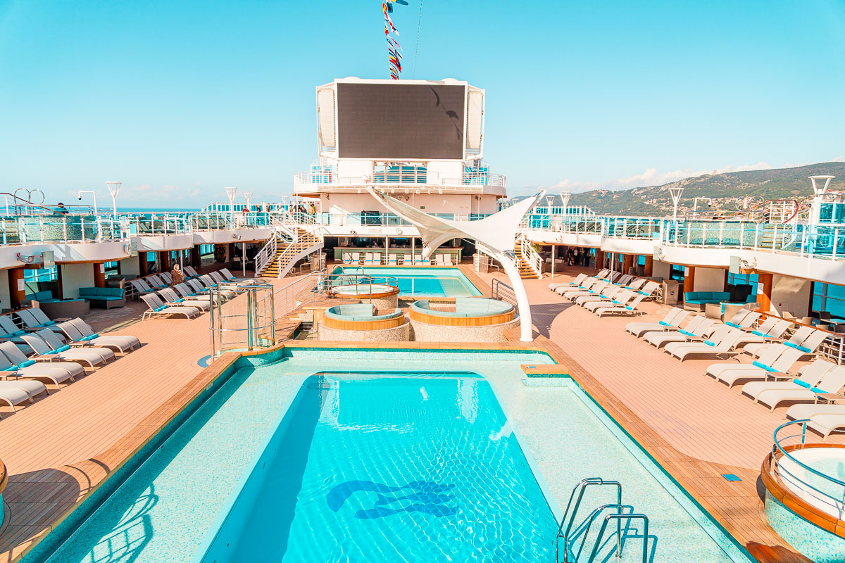 Pool area of the Sky Princess Cruise Ship
