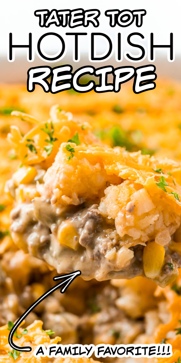 Tater Tot Hotdish is a delicious and easy casserole made with ground beef, veggies, Worcestershire sauce, cream of cheddar cheese soup, cream of mushroom soup, and spices for a family favorite meal! via @sugarandsoulco