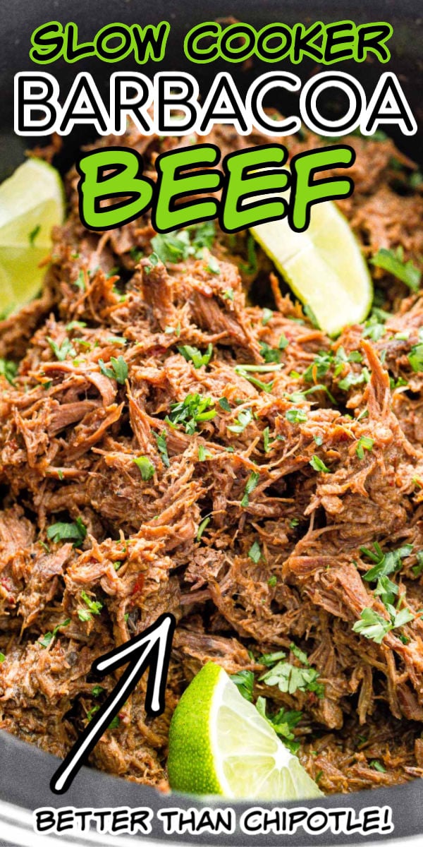 Barbacoa Beef Recipe is a delicious and easy slow cooker dish made with chipotle peppers, adobo sauce, brown sugar, garlic, cumin, cloves, and limes for a spicy crowd favorite! via @sugarandsoulco