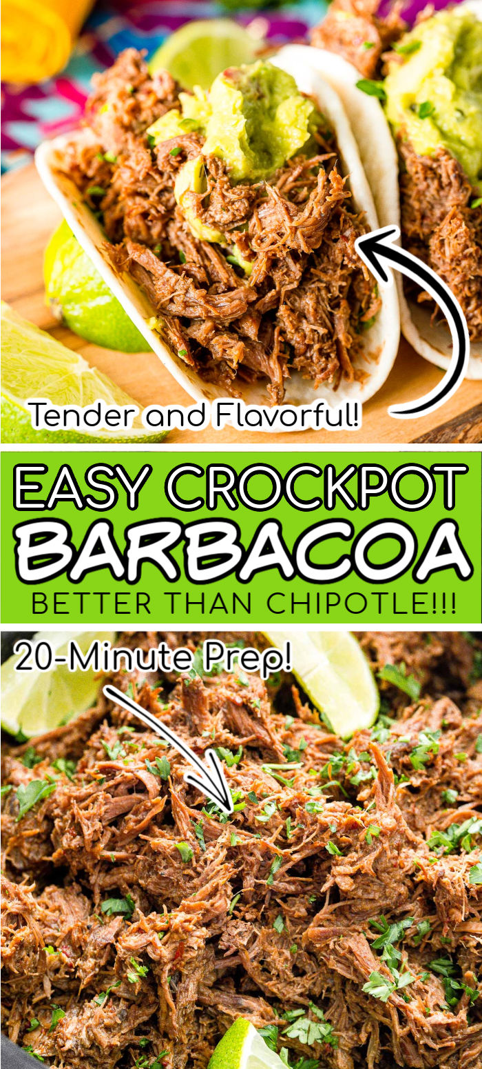 Barbacoa Beef Recipe is a delicious and easy slow cooker dish made with chipotle peppers, adobo sauce, brown sugar, garlic, cumin, cloves, and limes for a spicy crowd favorite! via @sugarandsoulco