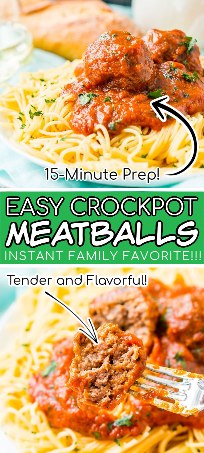These Crockpot Meatballs are the ultimate slow-cooked dinner. Enjoy homemade Italian Meatballs in a rich tomato sauce with just a 15-minute prep! Serve them over spaghetti or Spaghetti Squash for everyone’s favorite Spaghetti and Meatballs or add them to a toasted sub roll! via @sugarandsoulco