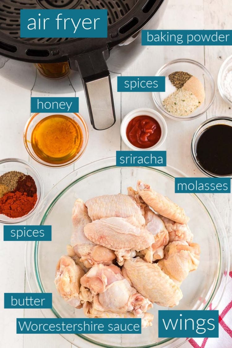 Overhead photo of ingredients to make air fryer chicken wings.