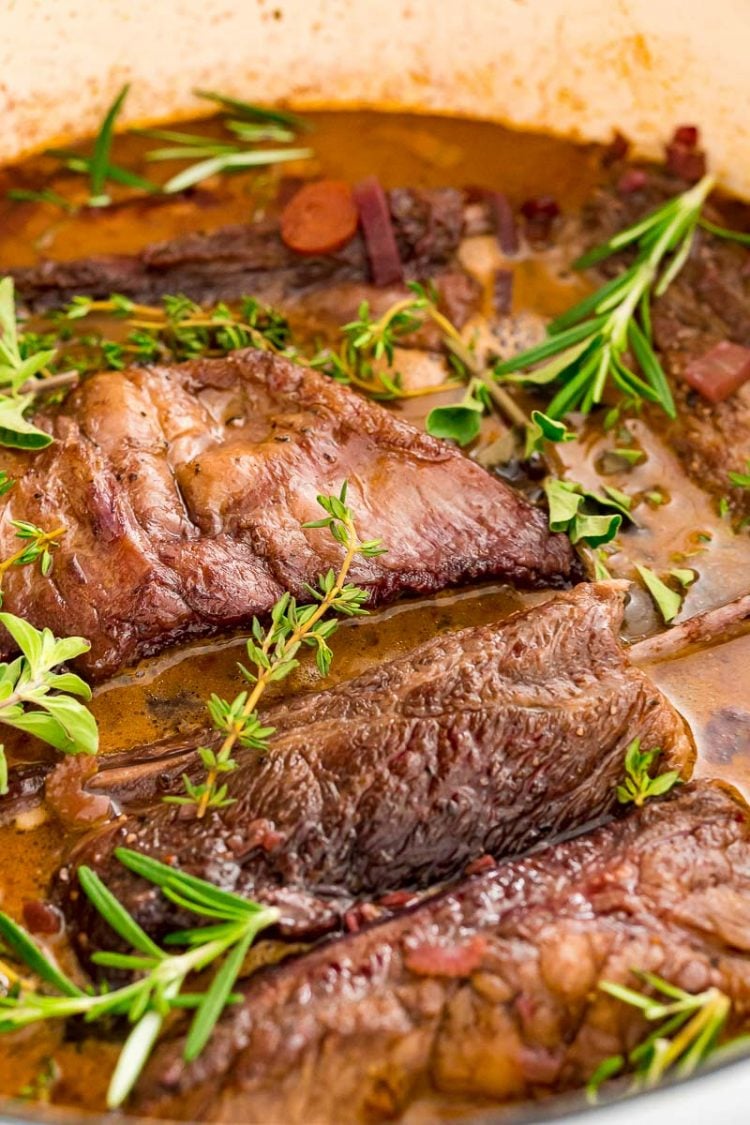 braised short rib ready to go in the oven.