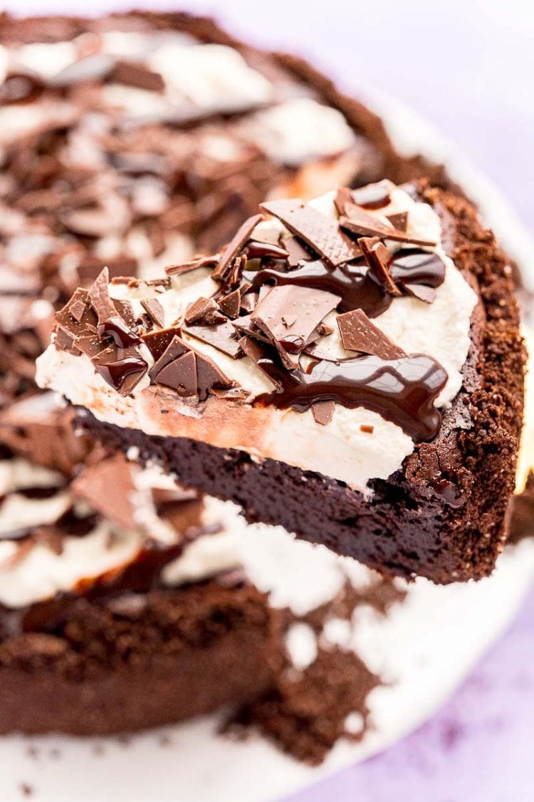 A slice of Mississippi Mud Pie being served.