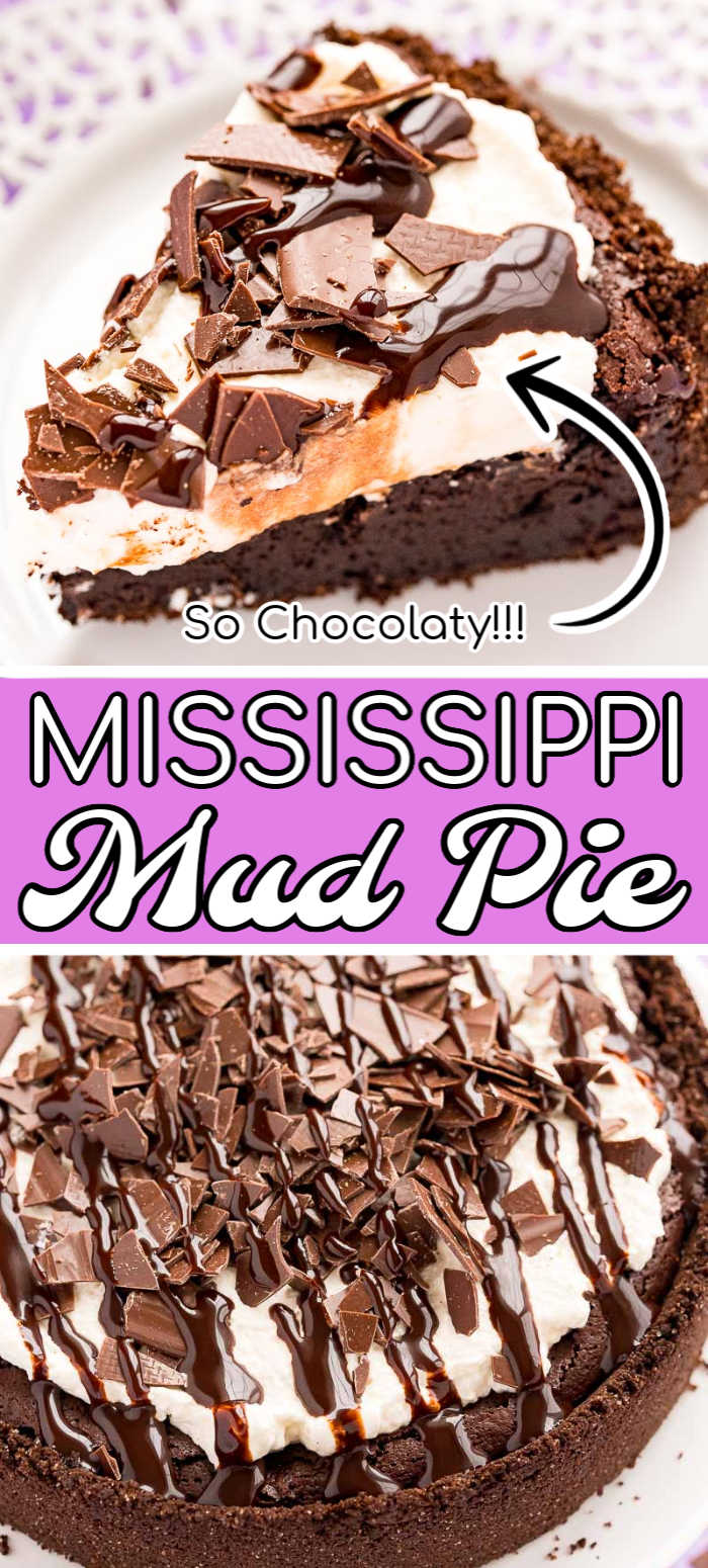 This Mississippi Mud Pie is a rich and indulgent dessert made with flourless chocolate filling topped with whipped cream in a buttery chocolate graham cracker crust - lord have mercy on our waistlines. via @sugarandsoulco