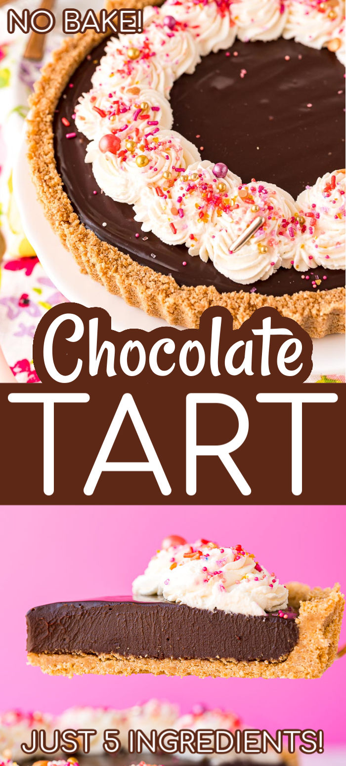 You only need 5 ingredients to make this rich Chocolate Tart — no baking required! Made with a graham cracker crust and ganache filling then topped with whipped cream, it’s totally irresistible. This is the perfect indulgence to share with loved ones because it’s meant to be savored slowly.  via @sugarandsoulco