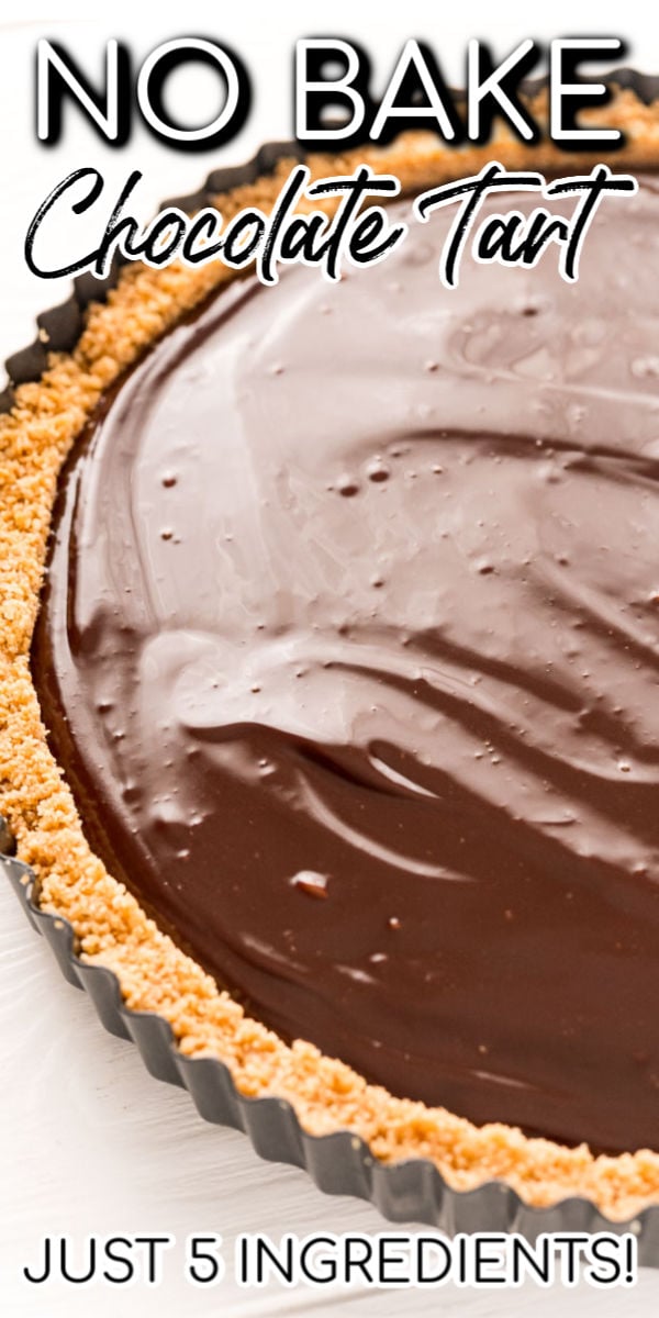 You only need 5 ingredients to make this rich Chocolate Tart — no baking required! Made with a graham cracker crust and ganache filling then topped with whipped cream, it’s totally irresistible. via @sugarandsoulco