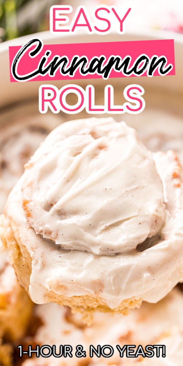 This Easy Cinnamon Rolls recipe is made without yeast and rising and is ready in less than 1 hour! If you want swirls of delicious sugar and cinnamon goodness wrapped in a soft dough without the hassle of proofing, this recipe is for you!  via @sugarandsoulco
