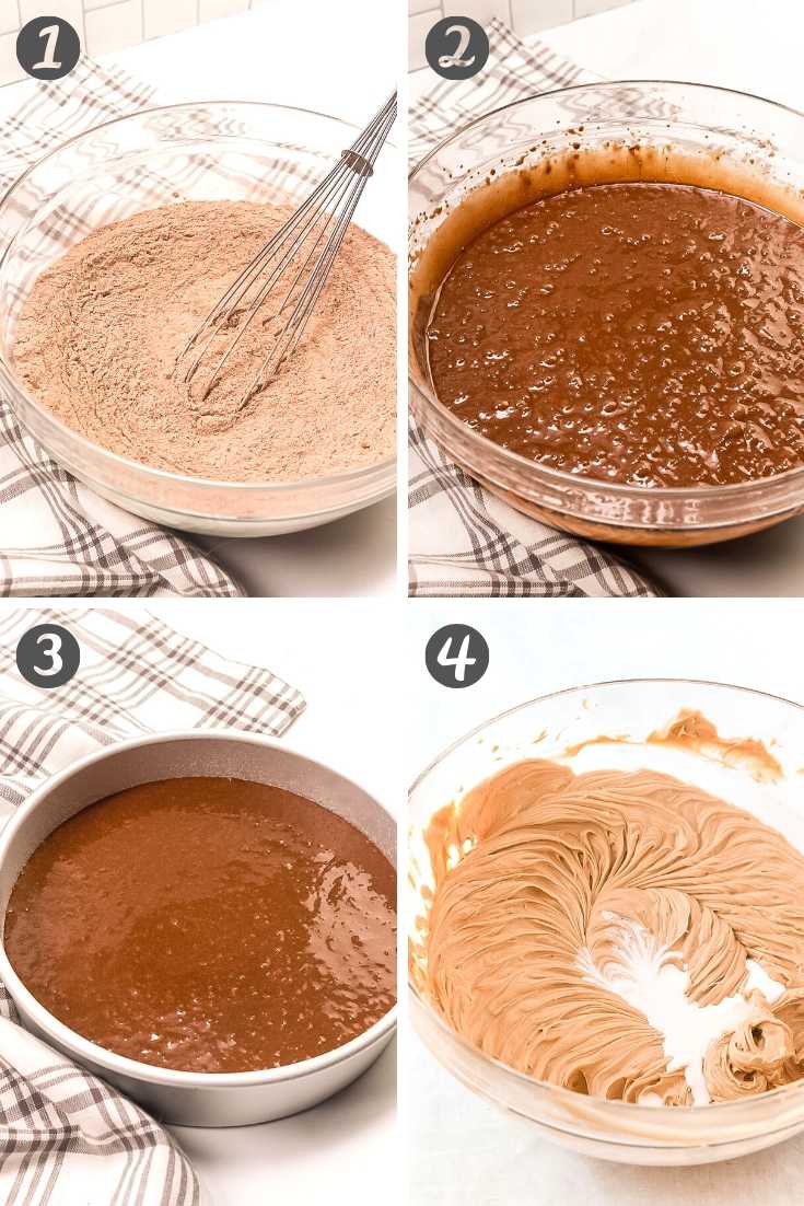 step-by-step photo collage showing how to make cookie butter cake.