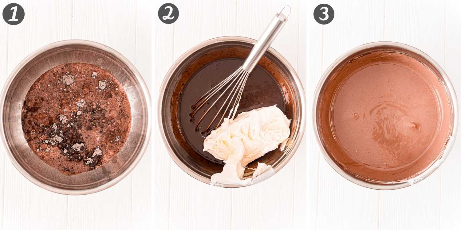 Step-by-step photo collage showing how to make pudding shots.