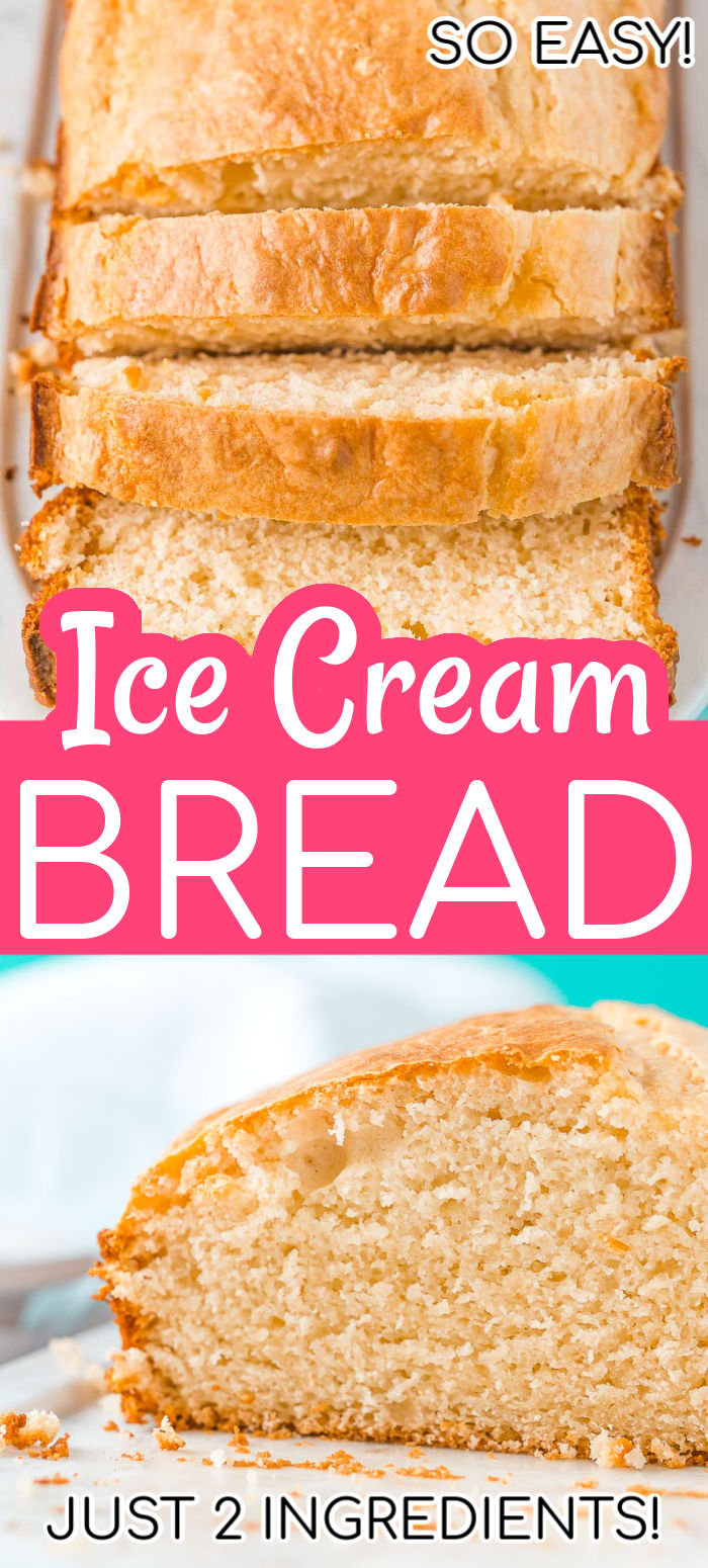 Looking for a bread that requires zero skill, two ingredients, and no kneading? This basic Ice Cream Bread made with vanilla ice cream and self-rising flour is exactly what you’re looking for! The bread is tender and lightly sweet! It’s delicious with butter, jam, or even berries and whipped cream! Plus the flavor options are endless since it’s super customizable! via @sugarandsoulco