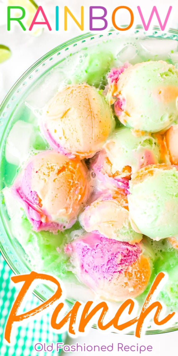 Rainbow Sherbet Punch is an easy 5-minute recipe perfect for parties! It's made with sparkling grape juice, lemon-lime soda, and lots of sherbet for a sweet party drink! via @sugarandsoulco