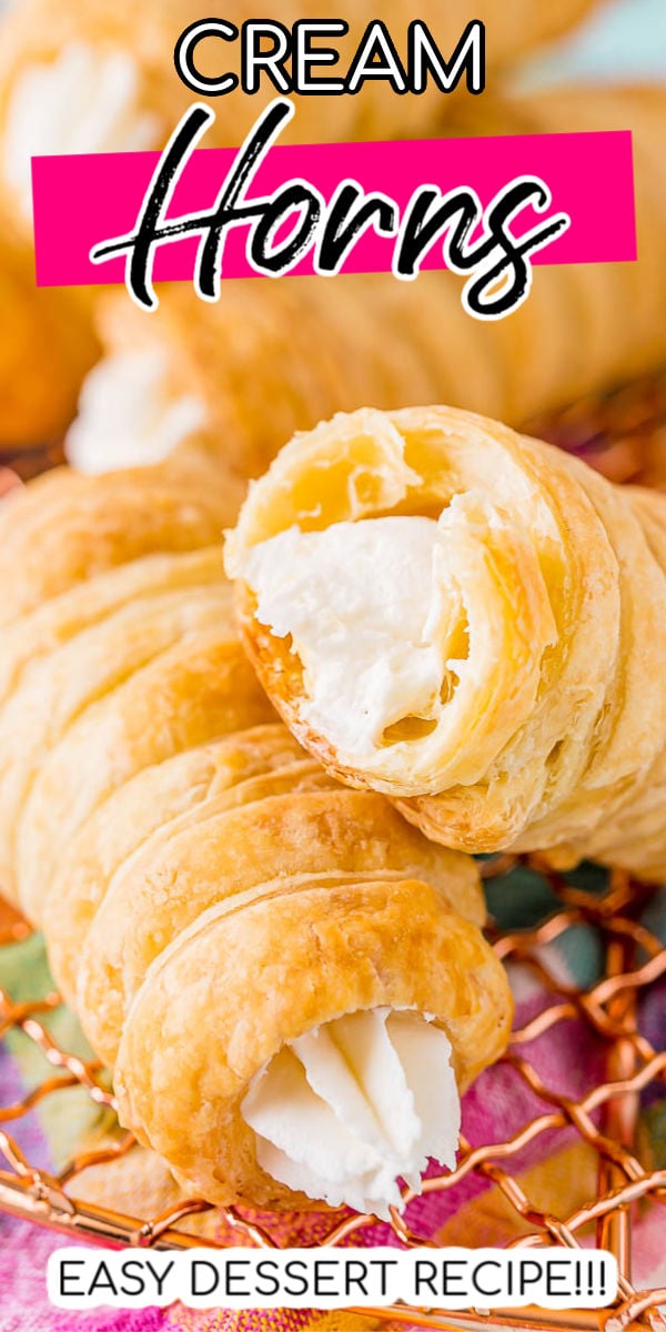 This easy Cream Horns recipe is made with puff pastry that's wrapped and baked until golden a flaky and filled with a sweet and fluffy cream filling!  via @sugarandsoulco