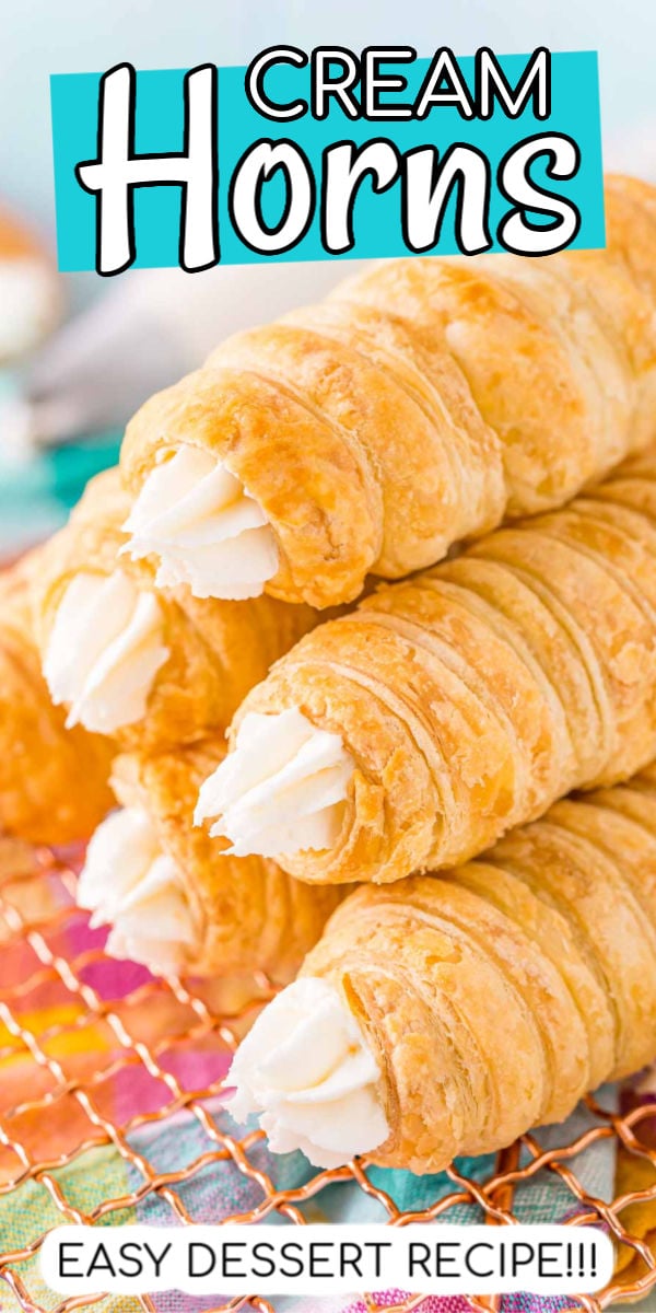 This easy Cream Horns recipe is made with puff pastry that's wrapped and baked until golden a flaky and filled with a sweet and fluffy cream filling!  via @sugarandsoulco