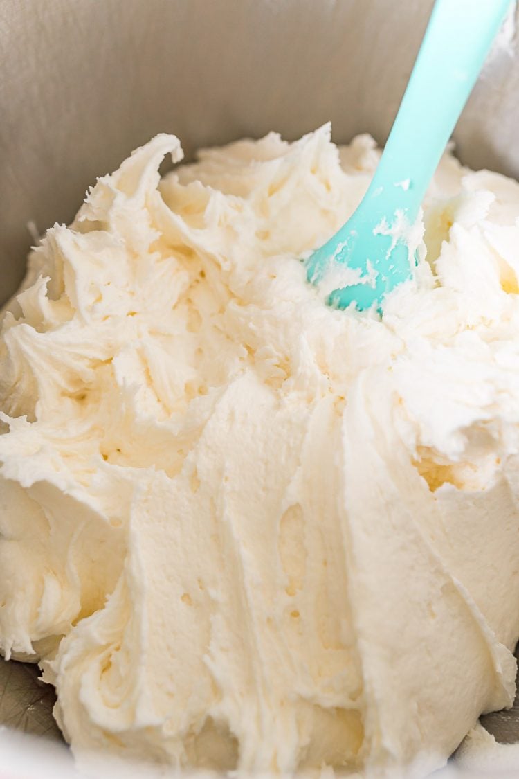 vanilla cream filling for cream horns in a stand mixer bowl.