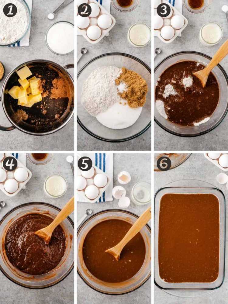 Step by step photo collage showing how to make Chocolate buttermilk cake.