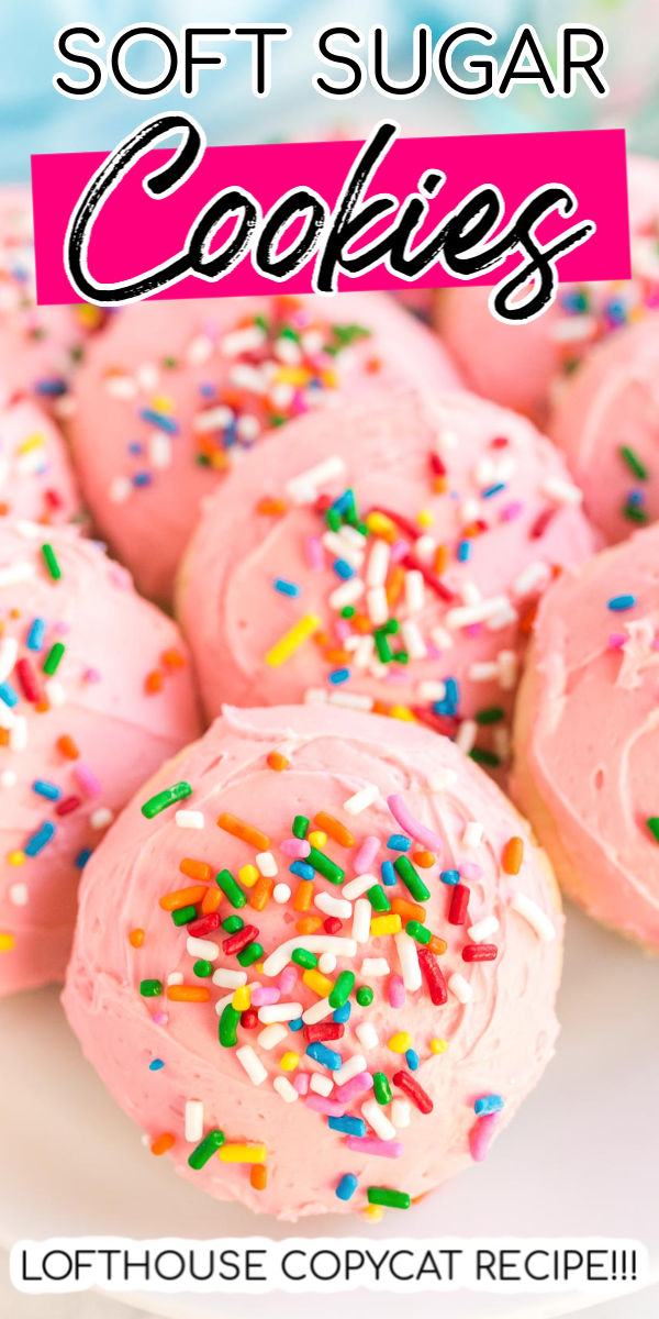 These Soft Sugar Cookies have an irresistible texture that’s both cakey and moist! Topped with creamy pink frosting and sprinkles, they’re like a love child between vanilla cupcakes and sugar cookies!  via @sugarandsoulco